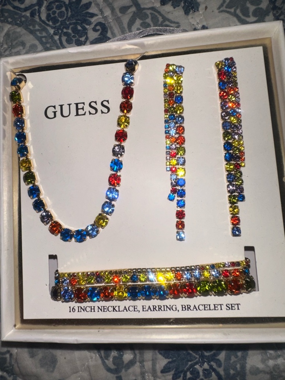GUESS Multicolor Crystal Jewelry Set – Blue, Red, Yellow, Green, Purple